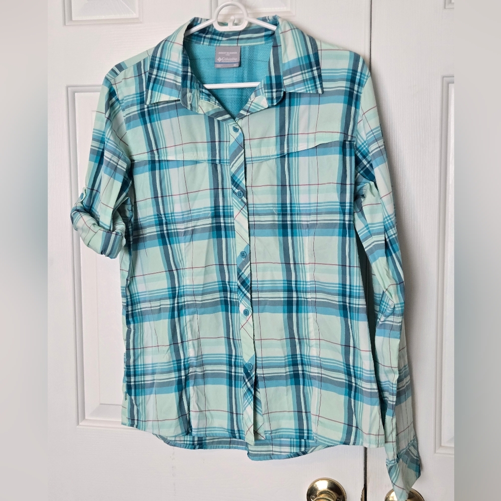 Columbia Womens Adventure Insect Blocker Button Shirt Roll-Tab Sleeves Size XL